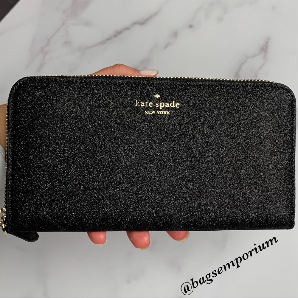 Kate Spade Black Glitter Zip Wallet